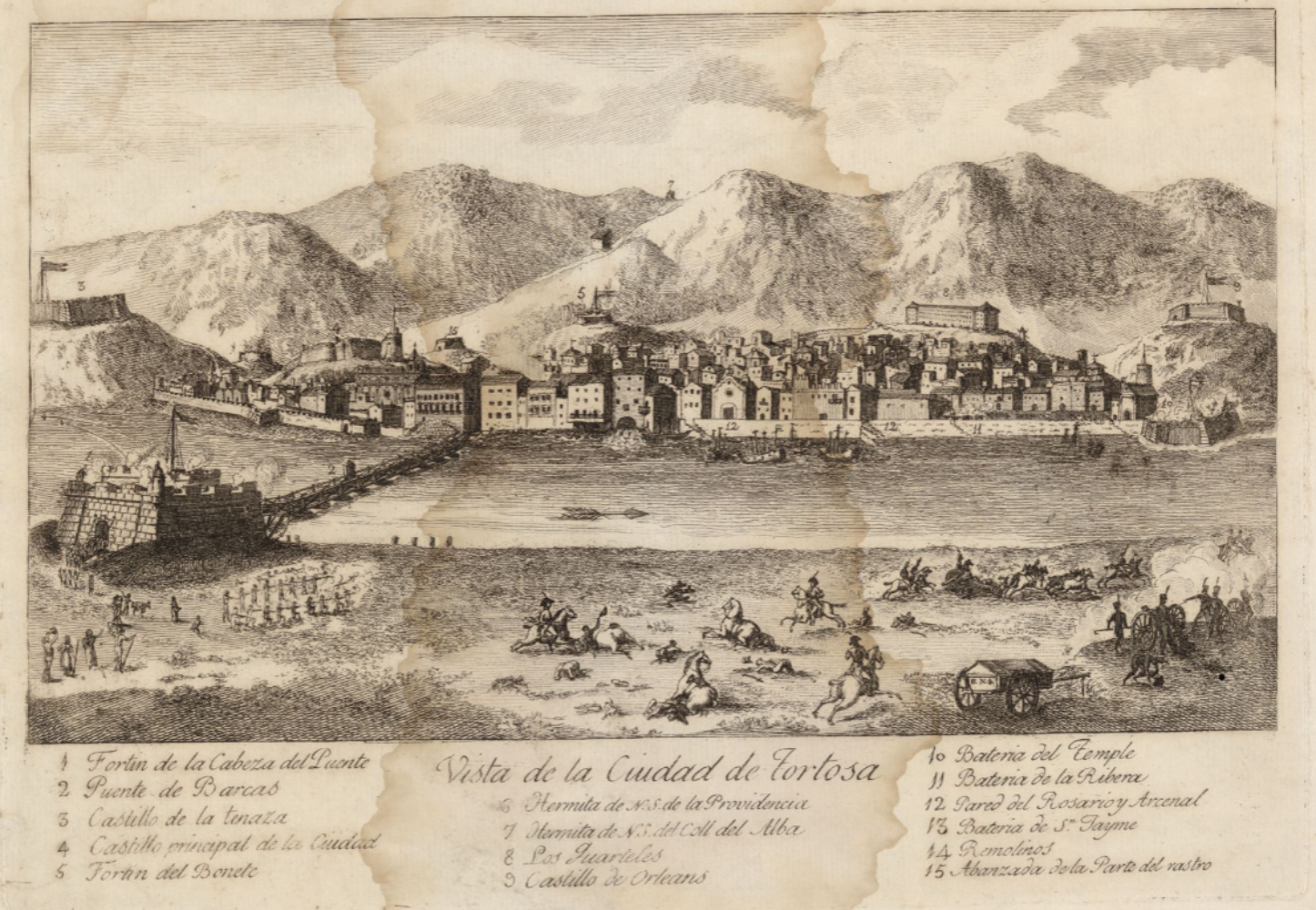 Grabado de Tortosa (1710). Fuente Cartoteca de Catalunya