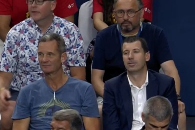 Iñaki Urdangarin, Joan Laporta y Xavi Masip semifinal Champions balonmano Barça TV3