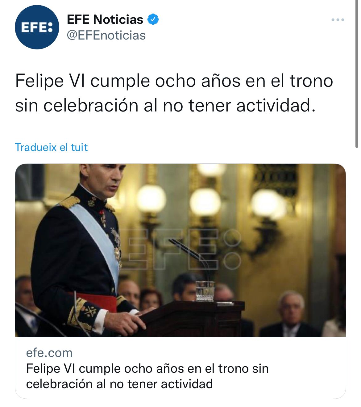 Tuit Agencia EFE Felipe celebración Twitter