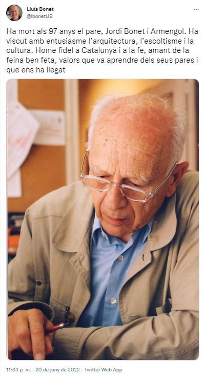 tuit Lluís Bonet, fill de l'arquitecte Jordi Bonet tuit Lluís Bonet, fill de l'arquitecte Jordi Bonet
