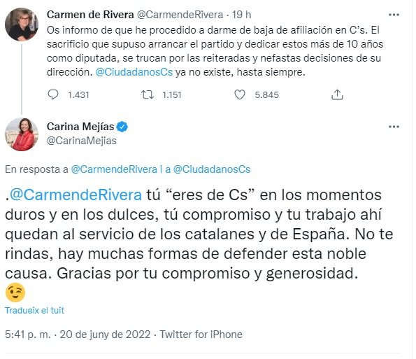 TUIT carmen rivera abandona Ciutadan respuesta mejiass