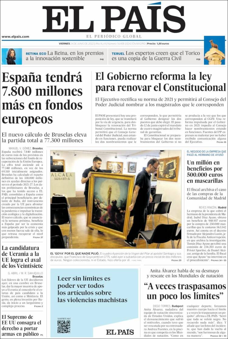 portada El País 24 junio 2022 portada El País 24 junio 2022