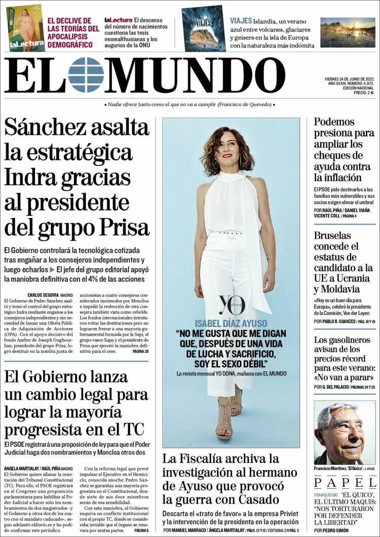 portada El Mundo 24 junio 2022 portada El Mundo 24 junio 2022