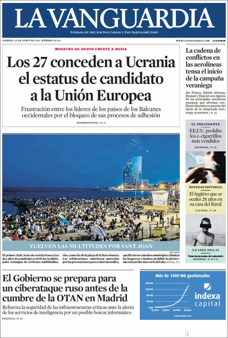 portada La Vanguardia 24 junio 2022 portada La Vanguardia 24 junio 2022