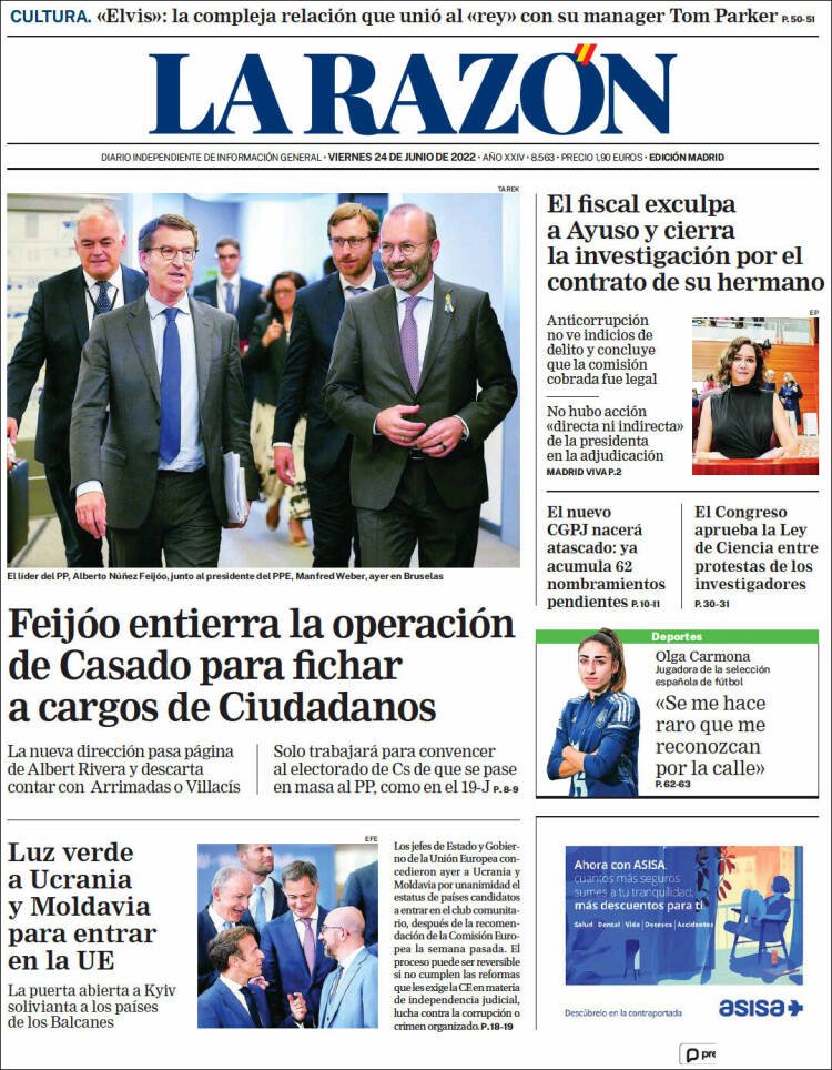 portada La Razón 24 junio 2022 portada La Razón 24 junio 2022