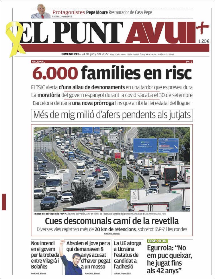 portada El Punt Avui 24 junio 2022 portada El Punt Avui 24 junio 2022