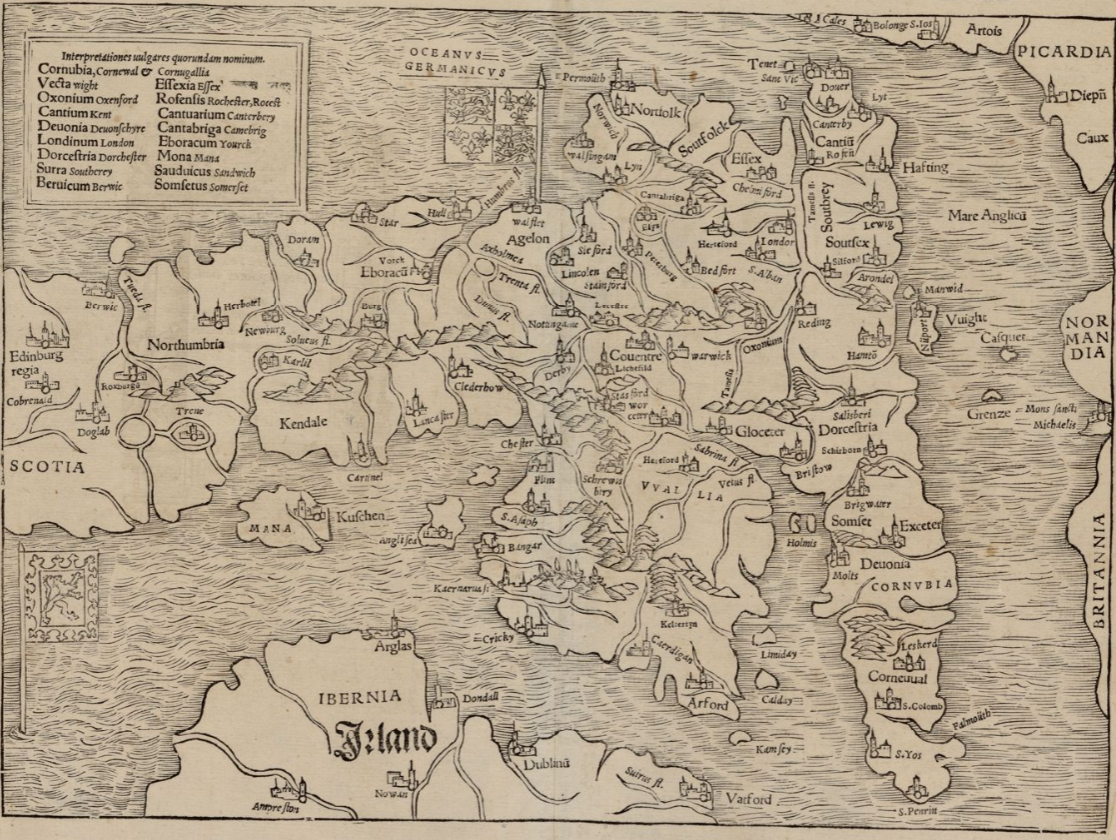 Mapa de las islas Británicas (1542). Fuente Cartoteca de Catalunya