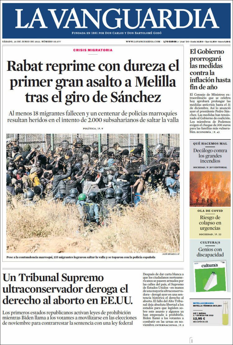 portada La Vanguardia 25 junio 2022