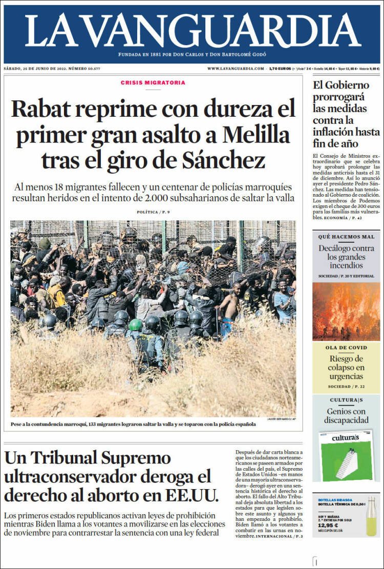 portada La Vanguardia 25 junio 2022 portada La Vanguardia 25 junio 2022