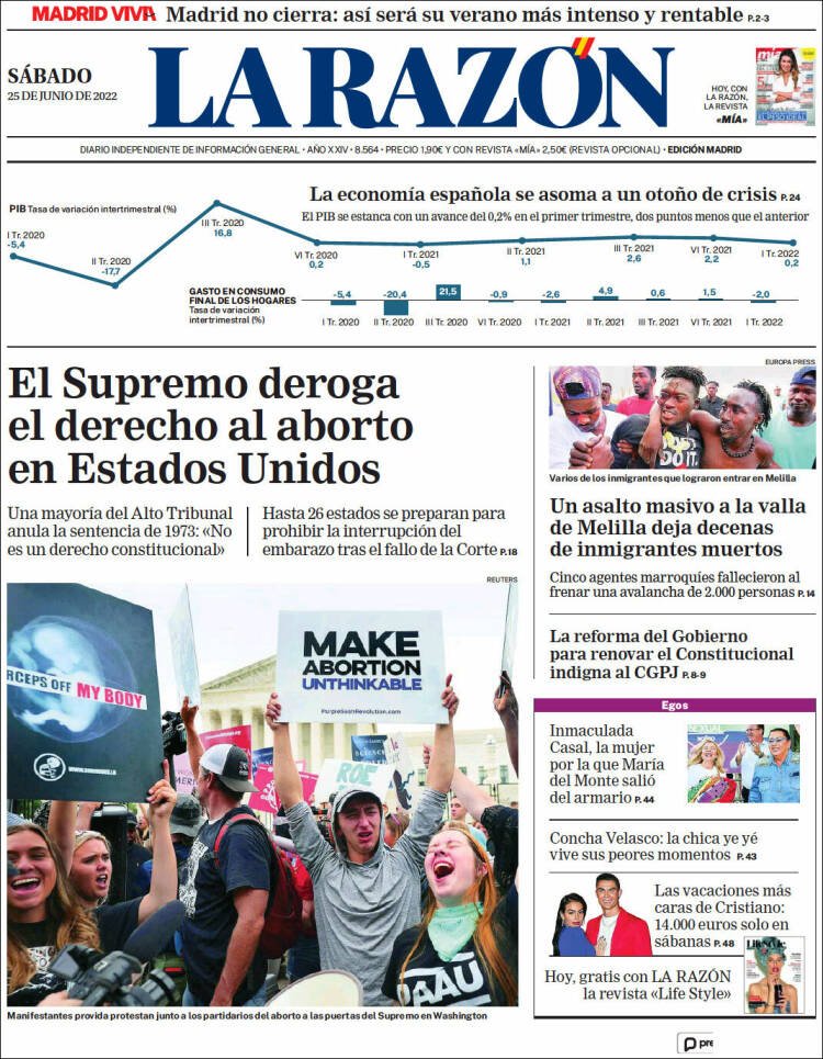 portada La Razón 25 junio 2022