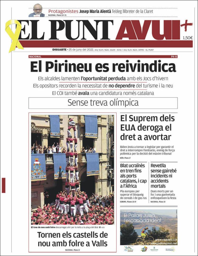 portada El Punt Avui 25 junio 2022