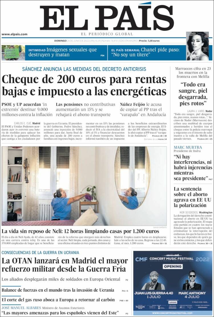 portada El País 26 junio 2022