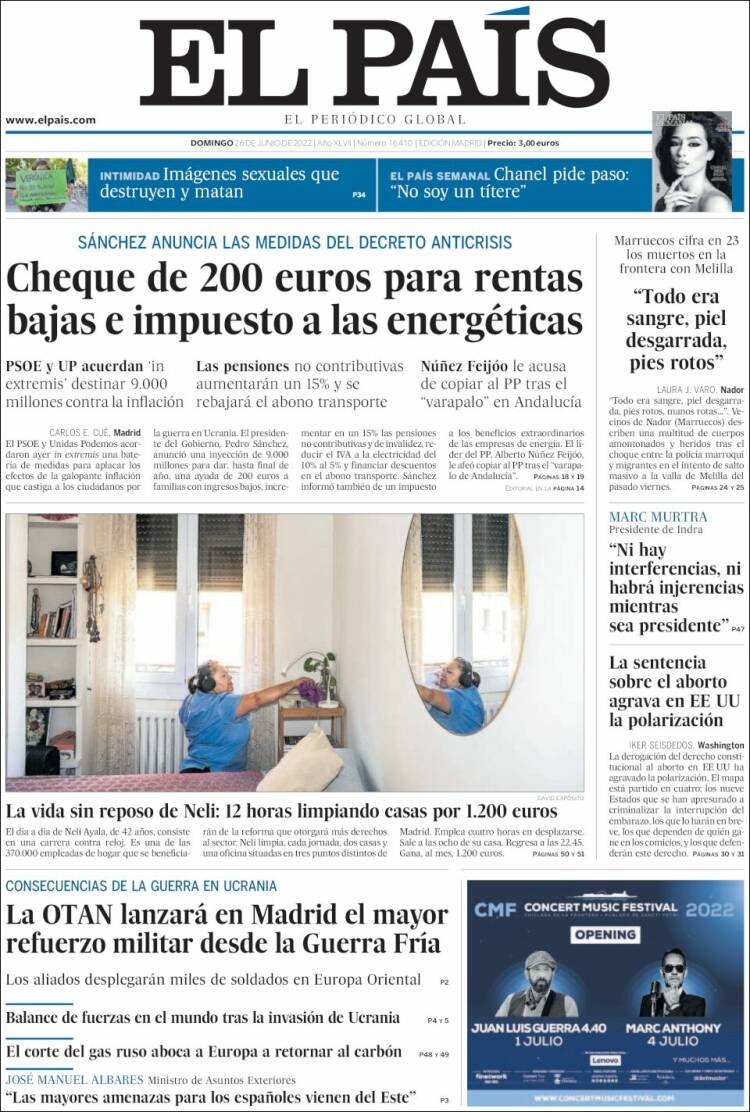portada El País 26 junio 2022 portada El País 26 junio 2022