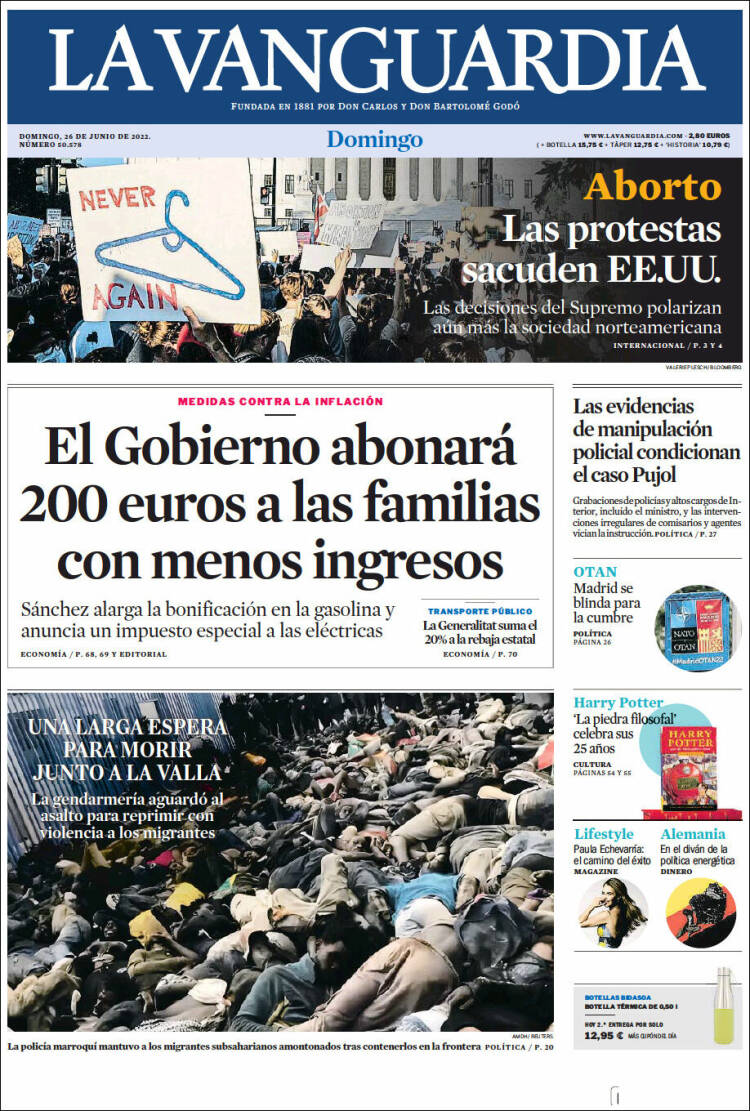 portada La Vanguardia 26 junio 2022 portada La Vanguardia 26 junio 2022