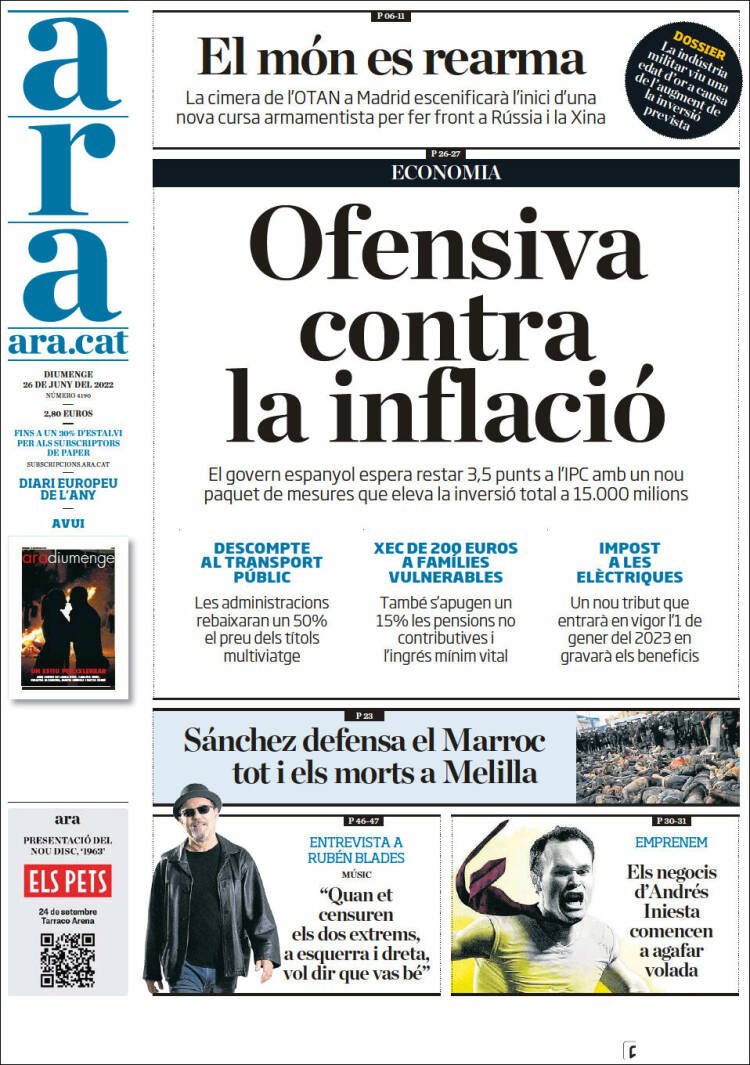 portada ARA 26 junio 2022