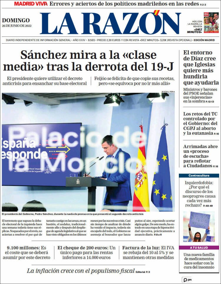 portada La Razón 26 junio 2022 portada La Razón 26 junio 2022