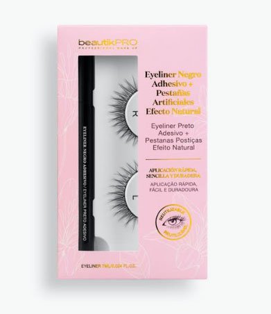 Kit pestañas postizas con eyeliner negro adhesivo reutilizables