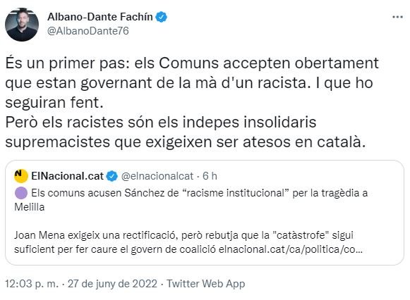 TUIT Albano Dante Fachin sobre comuns y Melilla TUIT Albano Dante Fachin sobre comuns y Melilla