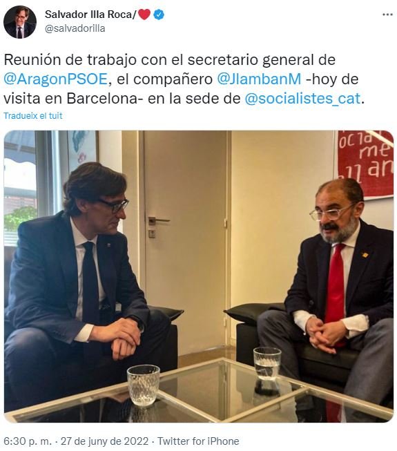 TUIT Salvador Illa cono Javier Lambán TUIT Salvador Illa cono Javier Lambán