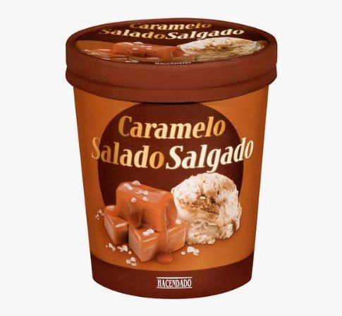 Helado de caramelo con salsa de caramelo salado y trozos de caramelo de Hacendado1 Helado de caramelo con salsa de caramelo salado y trozos de caramelo de Hacendado1