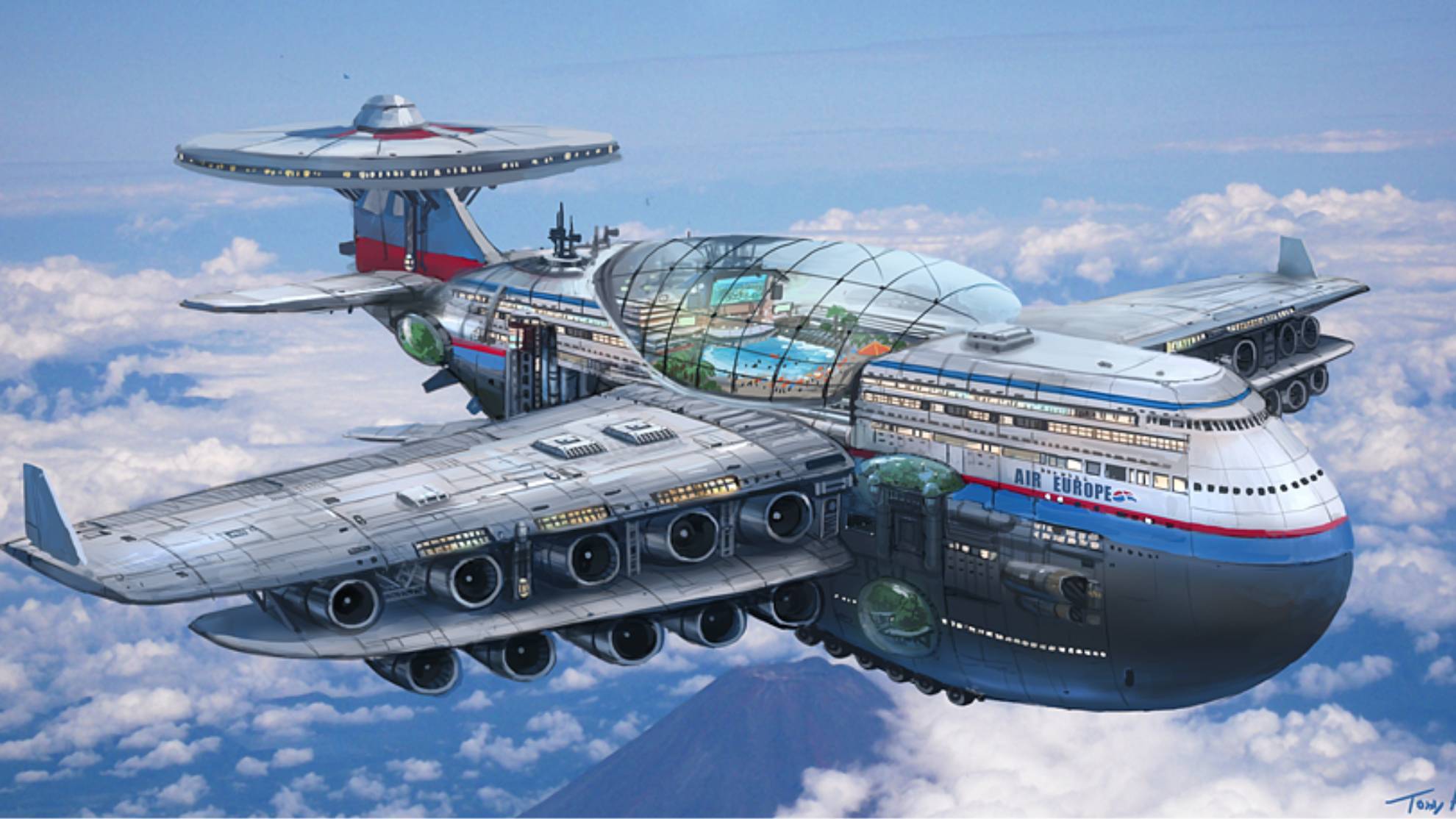 Trabajan en un avión gigante a propulsión nuclear que es como un hotel y puede alojar a 5.000 personas