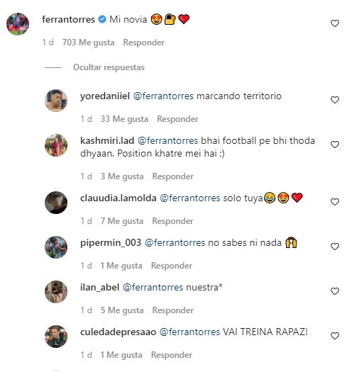 Comentario Ferran Torres en Instagram y reaccionas
