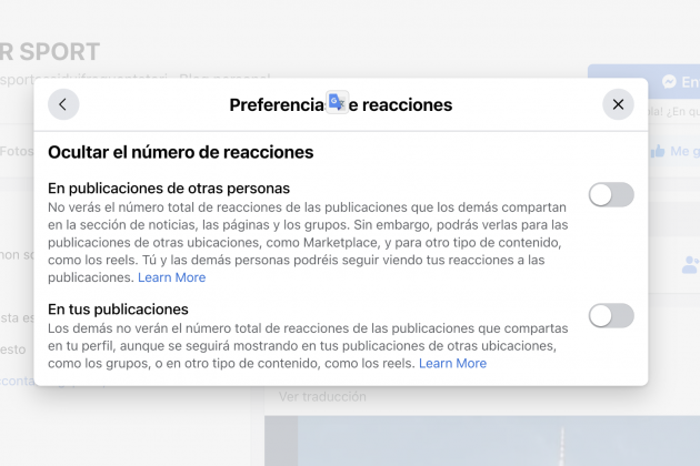 Preferencias de reacciones Preferencias de reacciones
