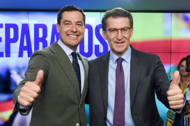 alberto Nuñez Feijoo i Juanma Moreno en un miting del pp a andalusia, Foto: Gustavo Valiente / Europa Press