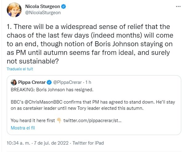 TUIT nicola sturgeon dimissió boris johnson TUIT nicola sturgeon dimissió boris johnson