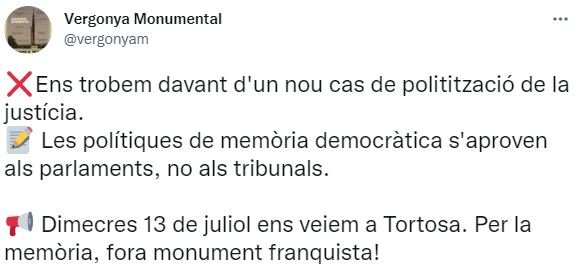 Vergüenza Monumental, sobre la retirada del monumento franquista de Tortosa