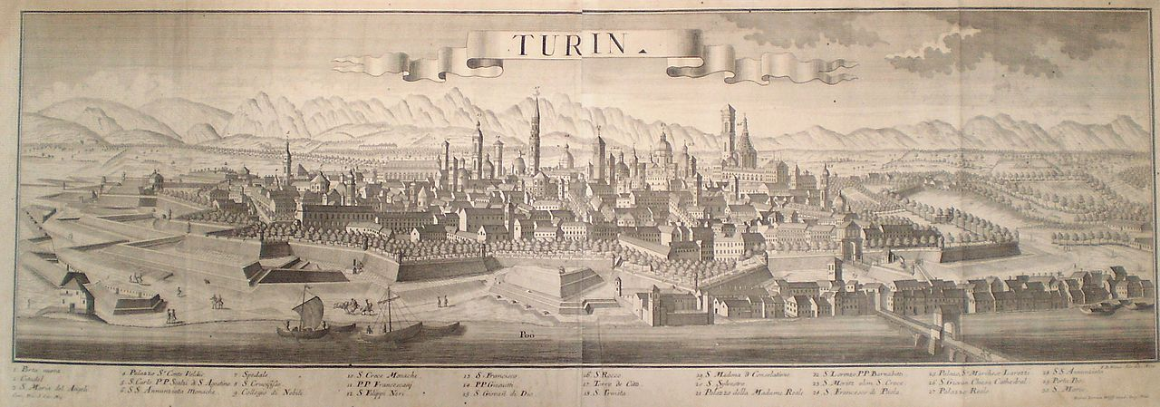 Vista de Turín (principios del siglo XVIII). Fuente Wikimedia Commons Vista de Turín (principios del siglo XVIII). Fuente Wikimedia Commons