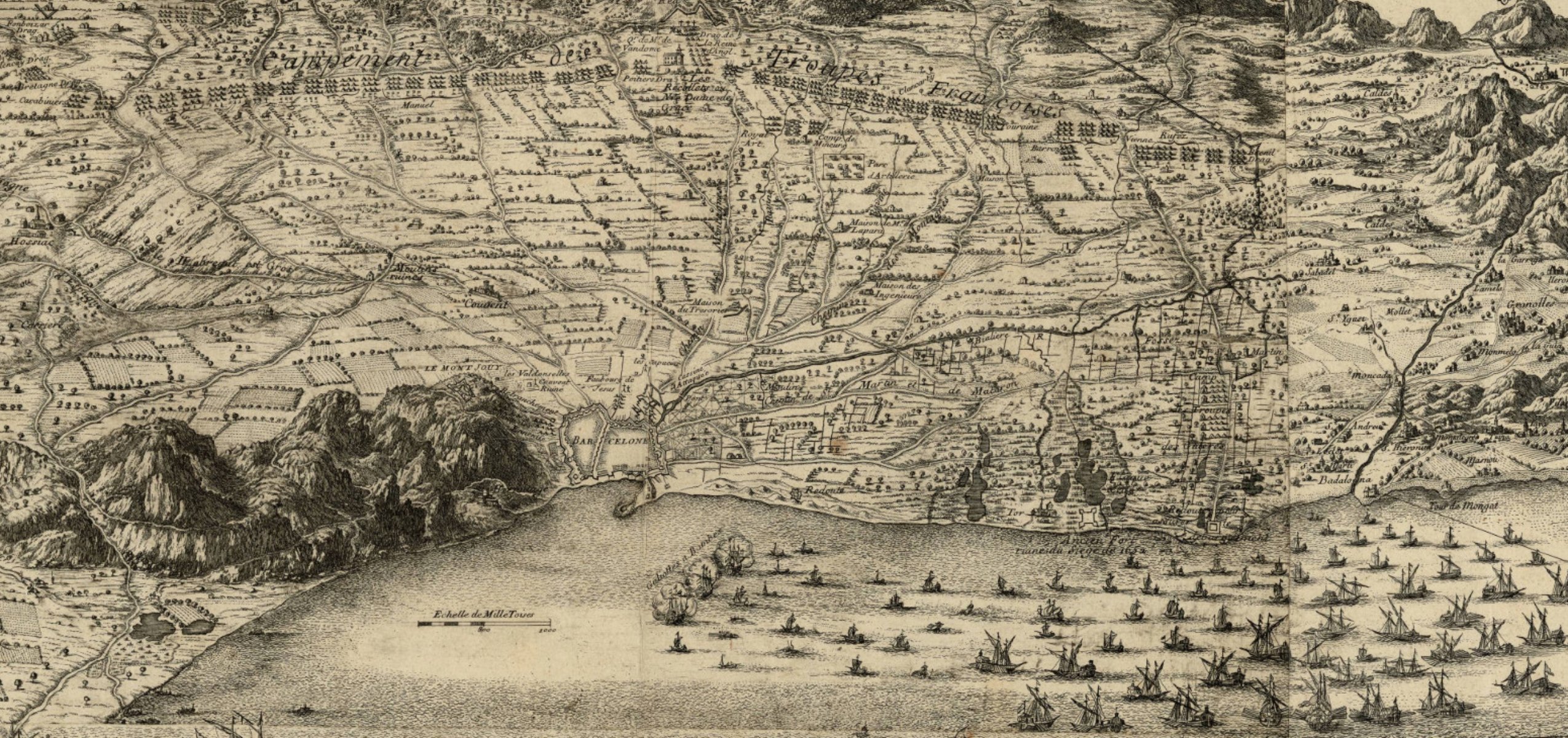 Dibujo de la línea de la costa y del plan|plano de Barcelona (1698). Fuente Cartoteca de Catalunya Dibujo de la línea de la costa y del plan|plano de Barcelona (1698). Fuente Cartoteca de Catalunya