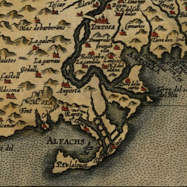 Fragment d'un mapa de Catalunya (1608). Font Cartoteca de Catalunya