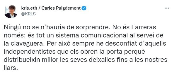 TUIT Puigdemont audios villarejo y ferreras TUIT Puigdemont audios villarejo y ferreras