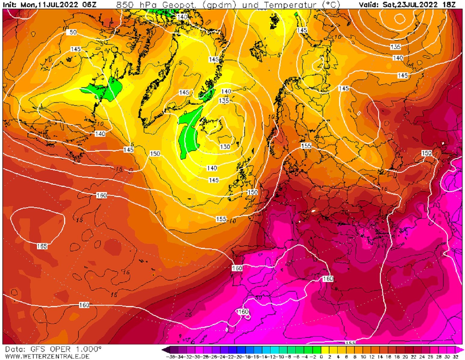 Previsión del tiempo ola de calor julio 2022 / Mapa GFS Wetterzentrale