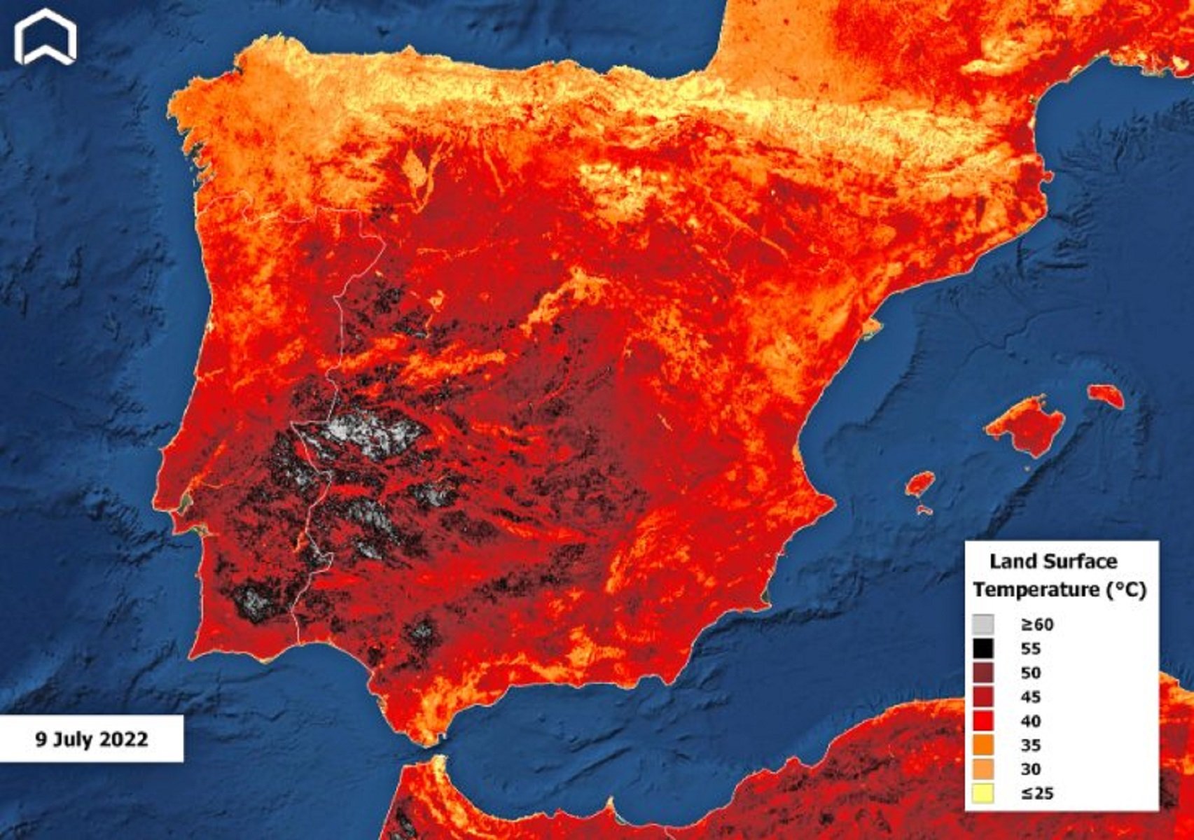 Temperatura del suelo ola de calor julio 2022 / Copernicus Sentinel Fundación Aquae Temperatura del suelo ola de calor julio 2022 / Copernicus Sentinel Fundación Aquae