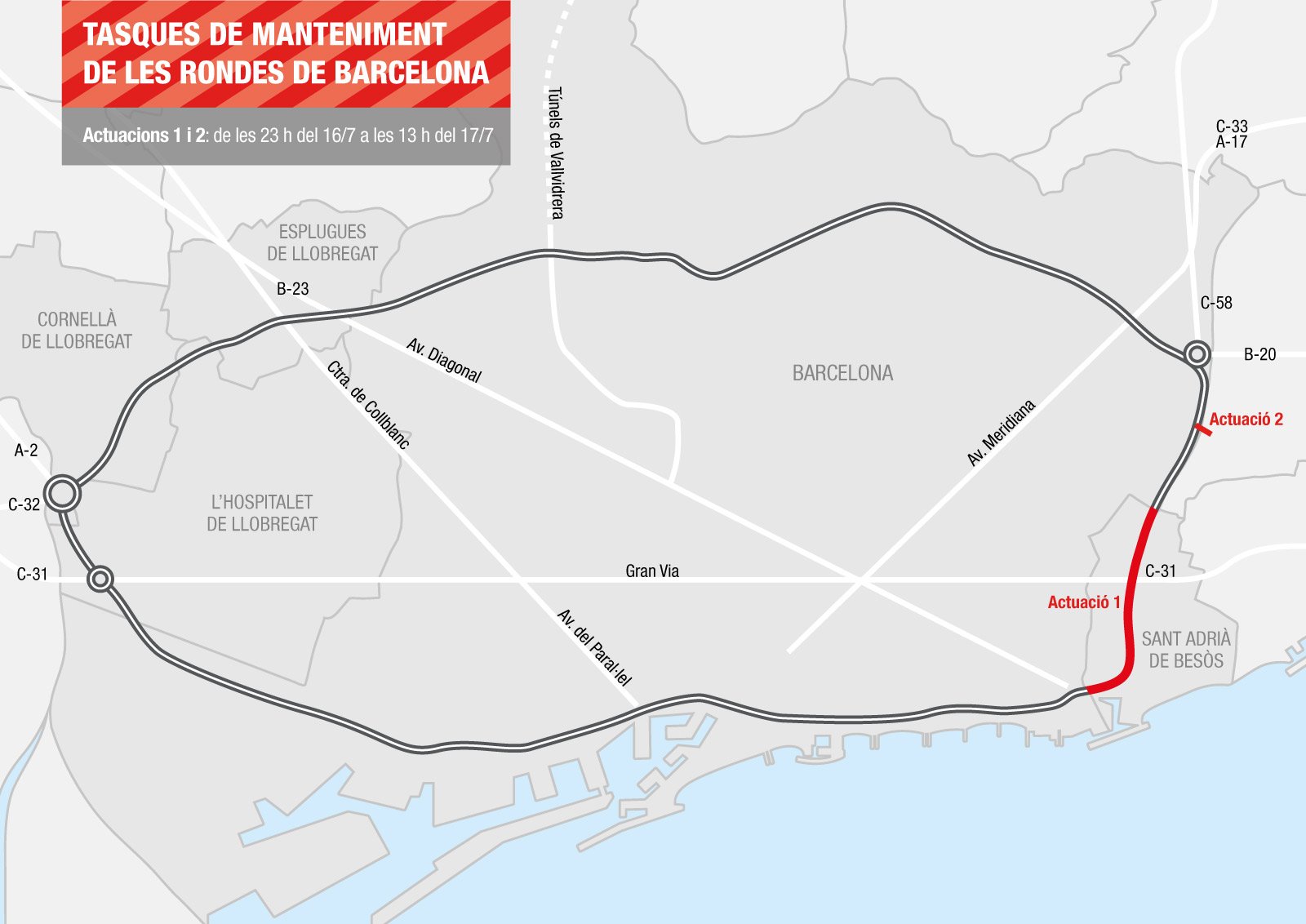 Cortes|Trozos en la ronda Litoral los días 16 y 17 de julio / AMB Cortes|Trozos en la ronda Litoral los días 16 y 17 de julio / AMB