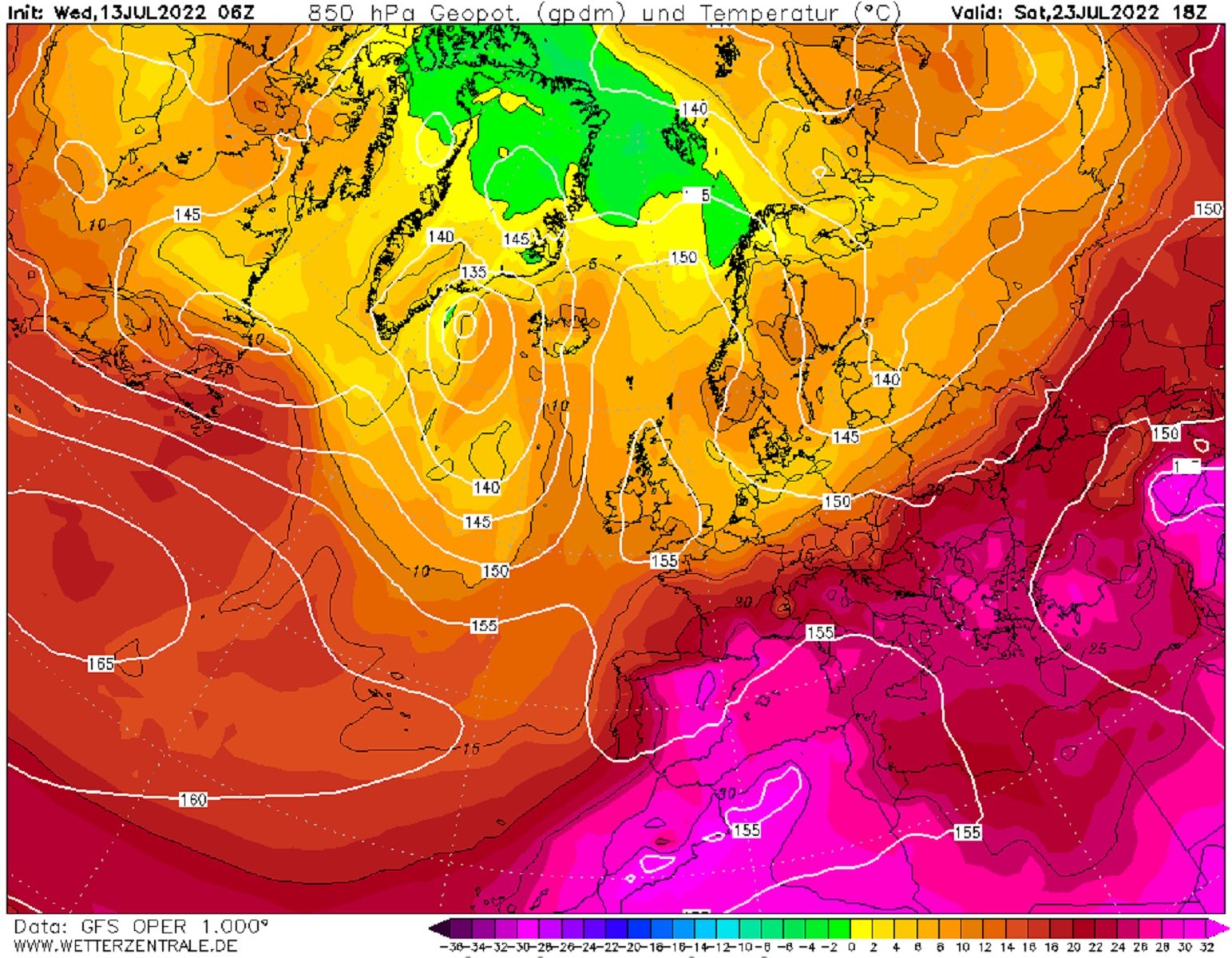 Mapa previsto ola de calor julio Catalunya / GFS Wetterzentrale