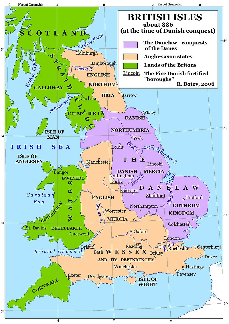 Mapa de la fragmentación política de Inglaterra en tiempo de Judit y Guinidilda. Font Atlas of England