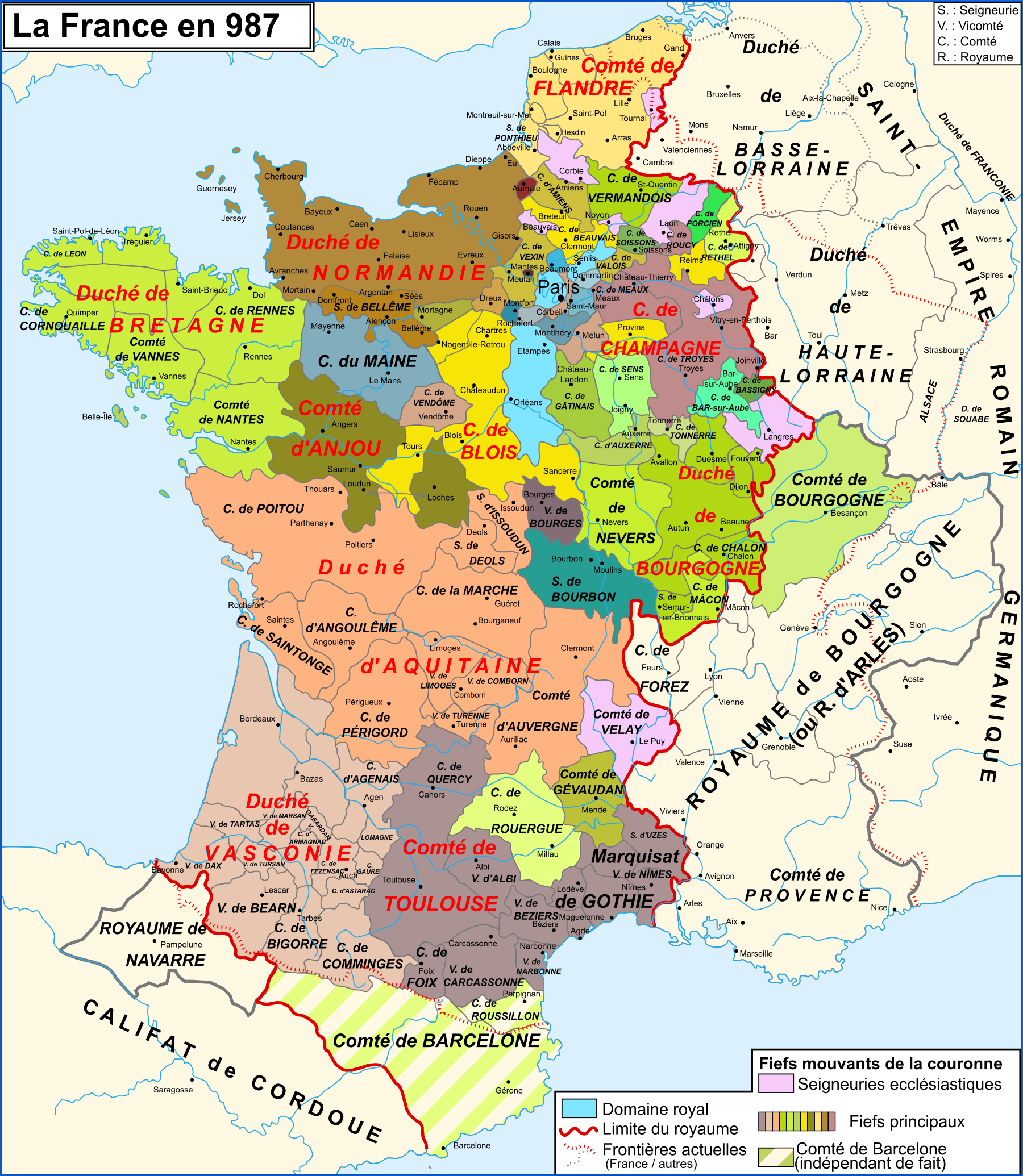 Mapa de la fragmentación política de Francia en tiempo del conde Borrell. Fuente Atlas Historique de France