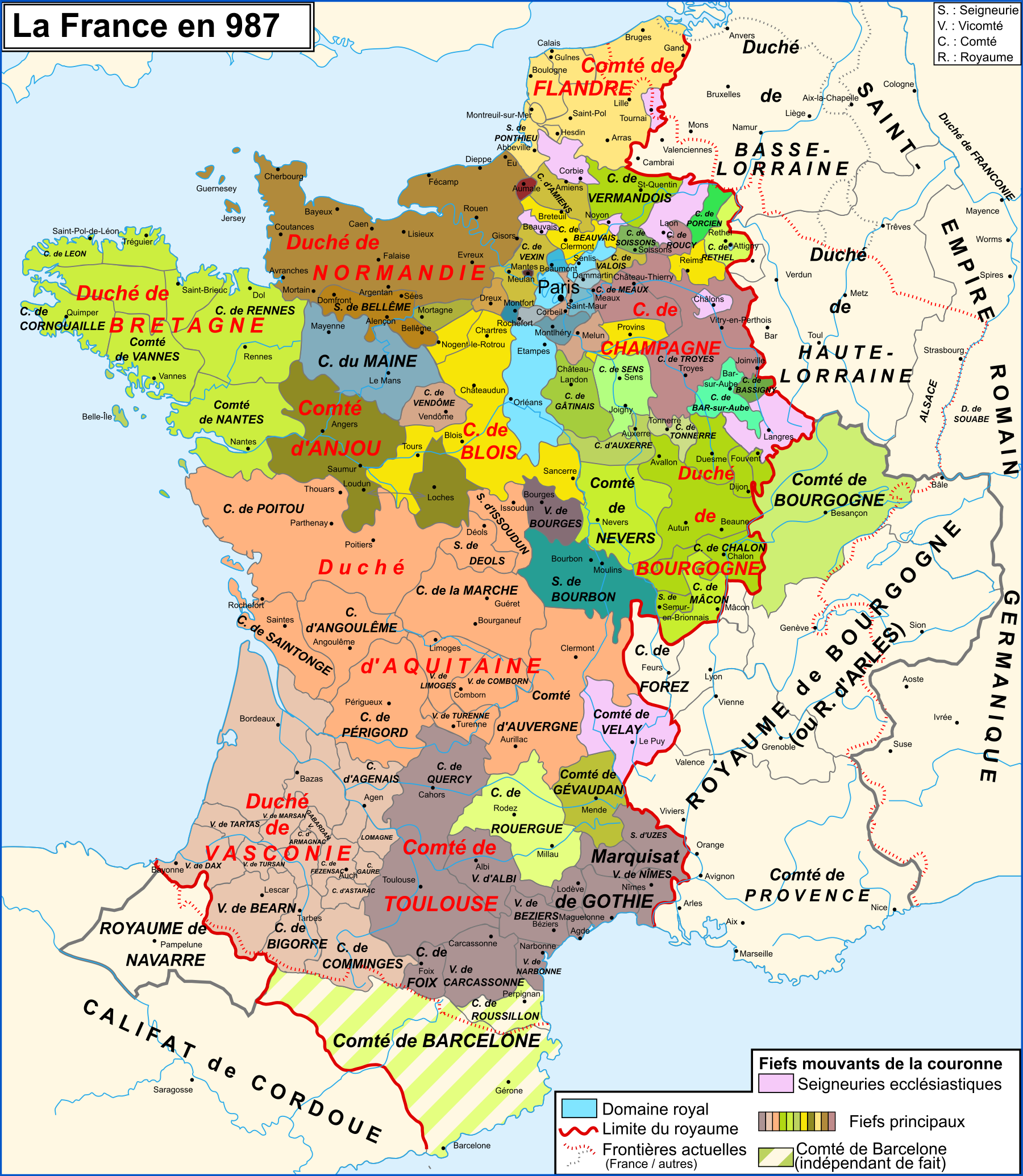 Mapa de la fragmentación política de Francia en tiempo del conde Borrell. Fuente Atlas Historique de France Mapa de la fragmentación política de Francia en tiempo del conde Borrell. Fuente Atlas Historique de France