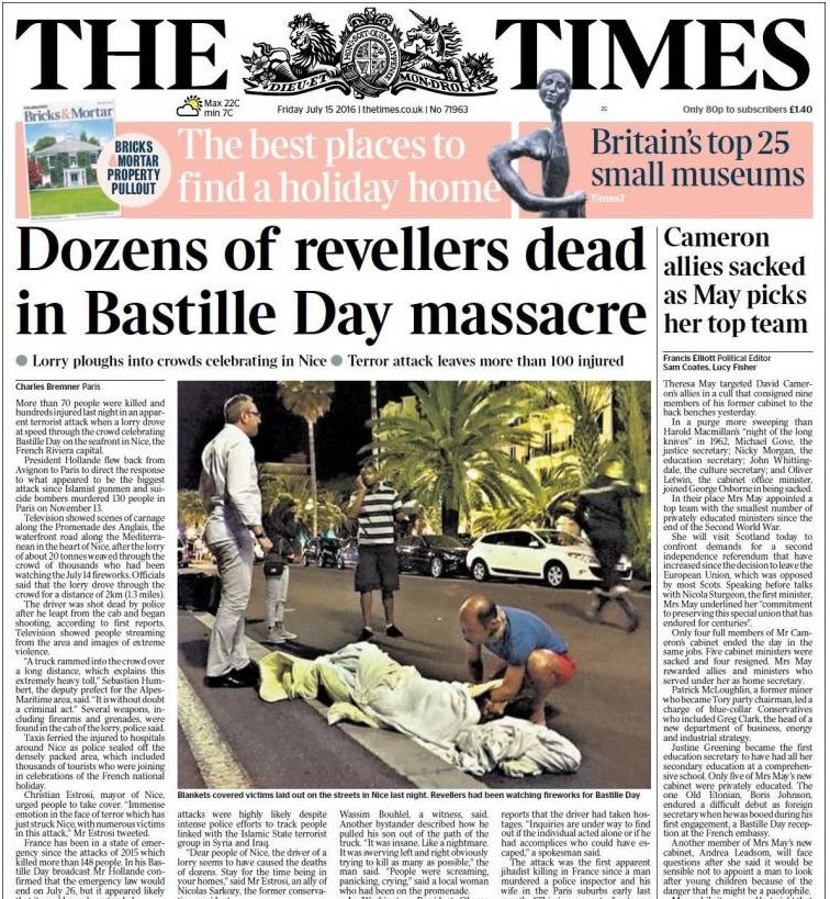 L'atemptat de Niça omple les portades internacionals