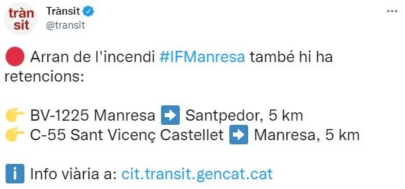 Retenciones transido incendio Manresa / Servicio Catalán de Tráfico Retenciones transido incendio Manresa / Servicio Catalán de Tráfico