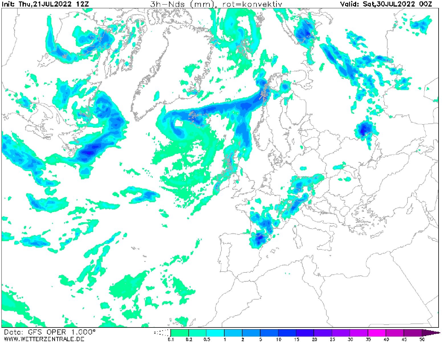 Tormentas viernes, 29 de julio 2022 / GFS Wetterzentrale