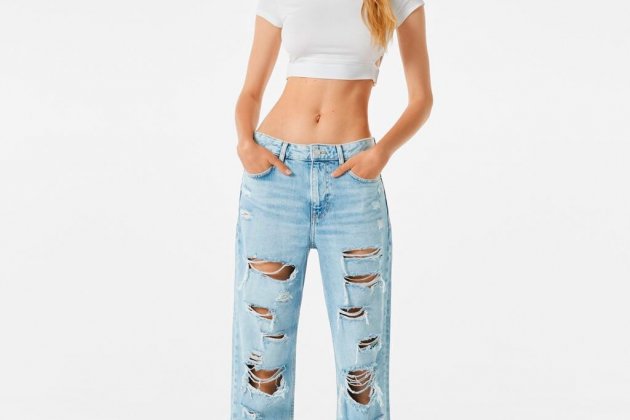Jeans straight cropped rotos1