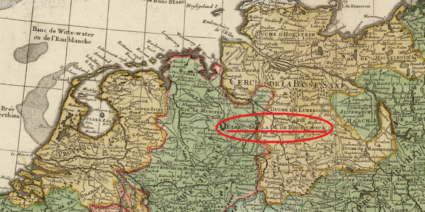 Fragmento de un mapa del conglomerado germánico (1701). Fuente Cartoteca de Catalunya