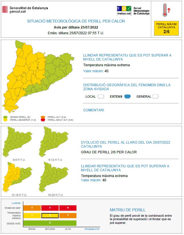 aviso peligro calor Meteocat