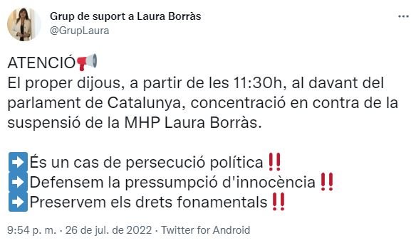 TUIT Grup suport Laura Borras TUIT Grup suport Laura Borras