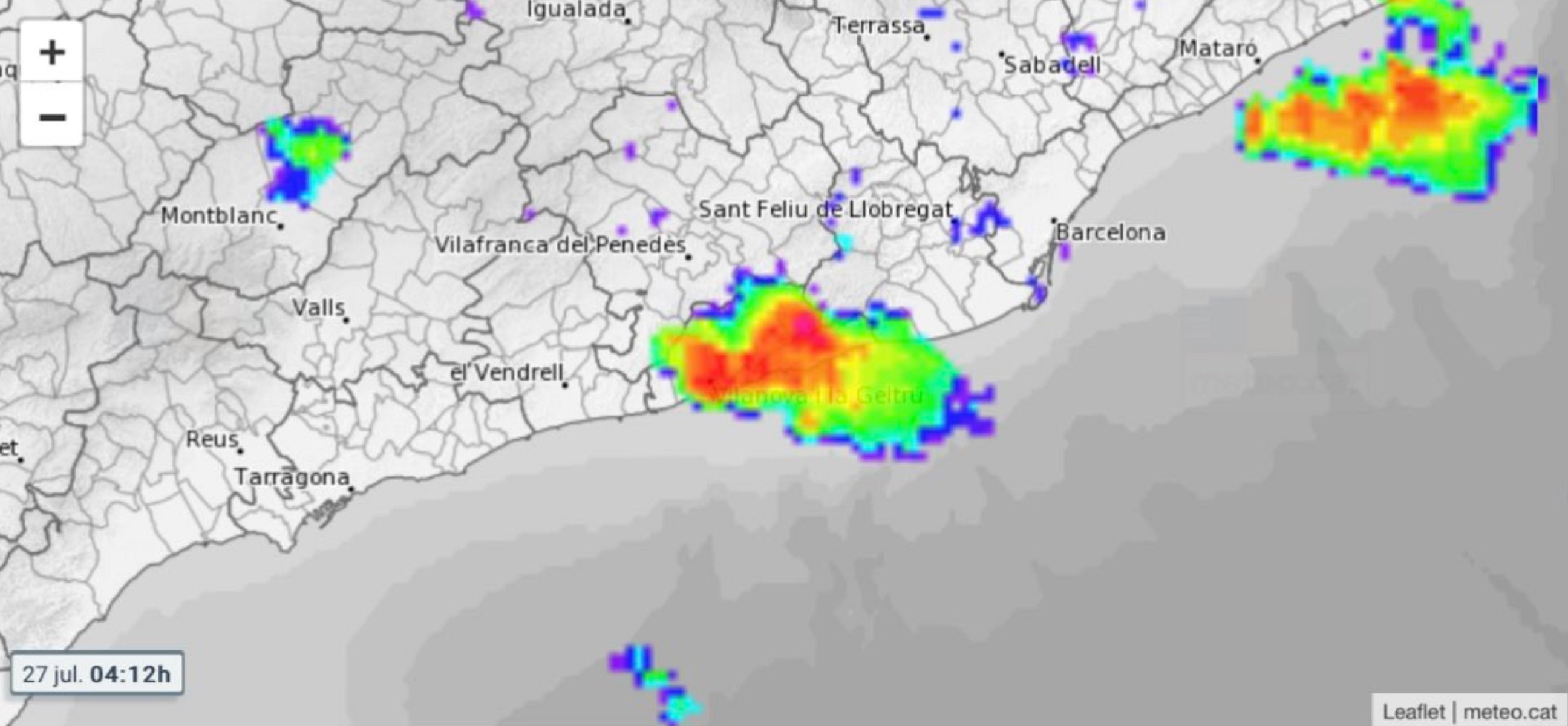 Fortes tempestes a Sitges matinada 27 juliol / Radar Meteocat