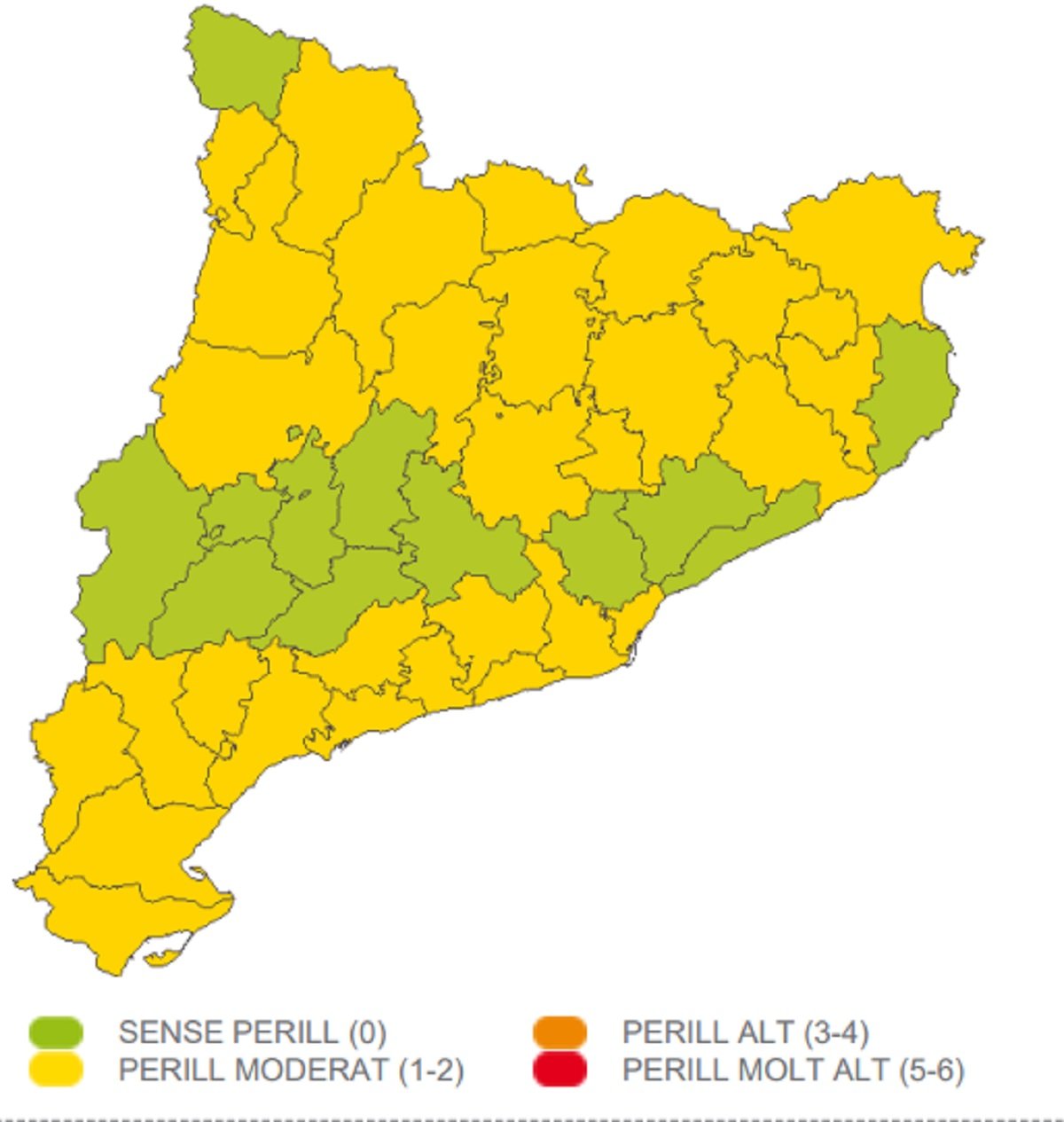 Mapa risc fortes tempestes dijous, 28 de juliol / Meteocat